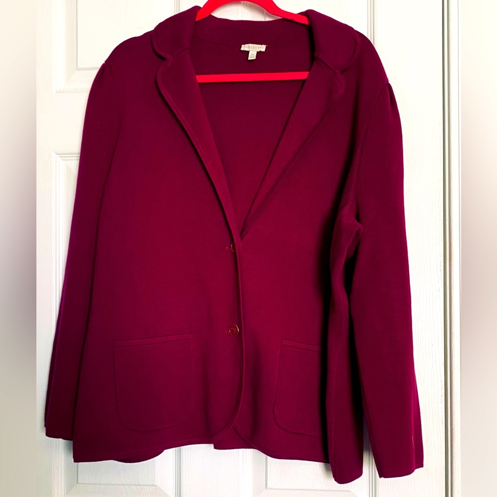 👠Talbots Raspberry Cardigan Sweater. Pockets. Buttons. Thick. 100% Cotton.